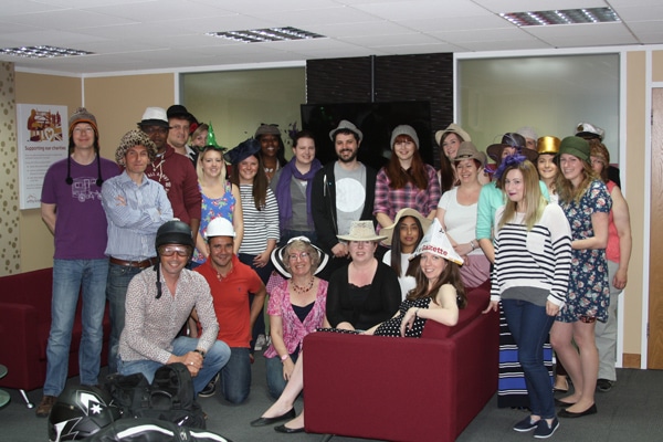 Withy King staff wearing their hats for Headway in Oxford
