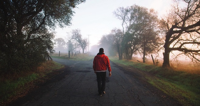 walking in road