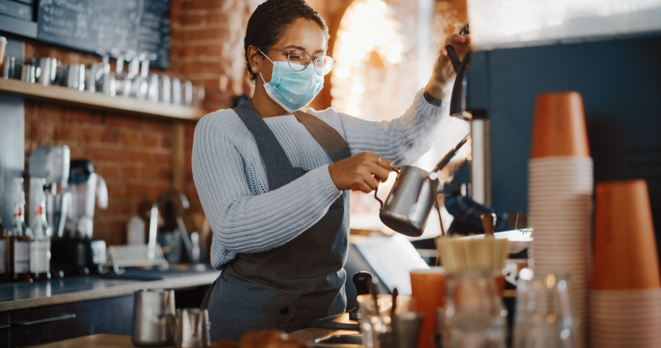 Barista wearing mask